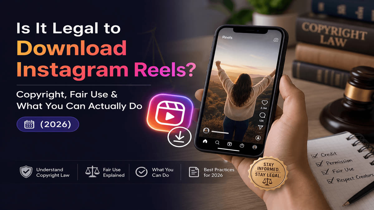 Legal considerations graphic for downloading Instagram Reels